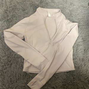 Workout Zip Up White Long Sleeve Crop Top M